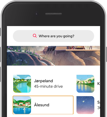 Screenshot from a modified Airbnb, showing a orange outline around the focused link &Aring;lesund.